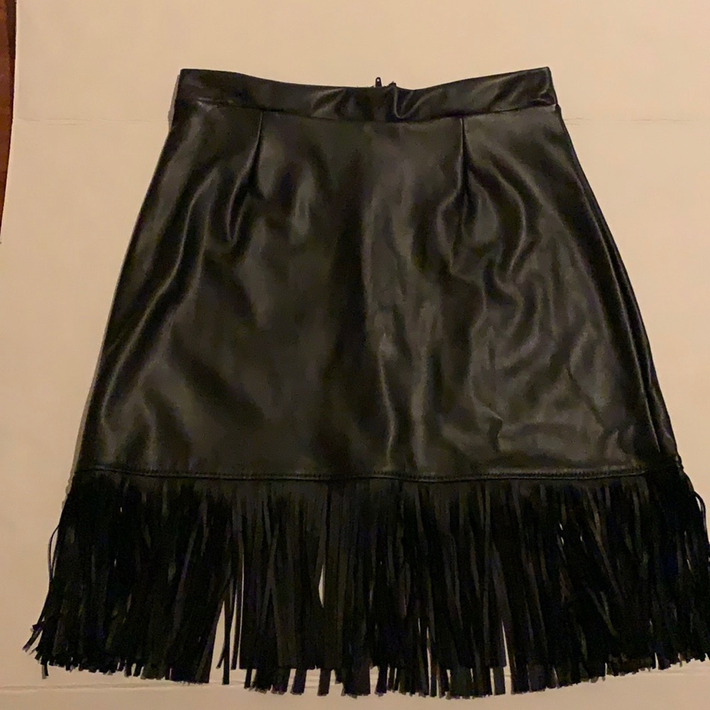 Faux leather fringe skirt